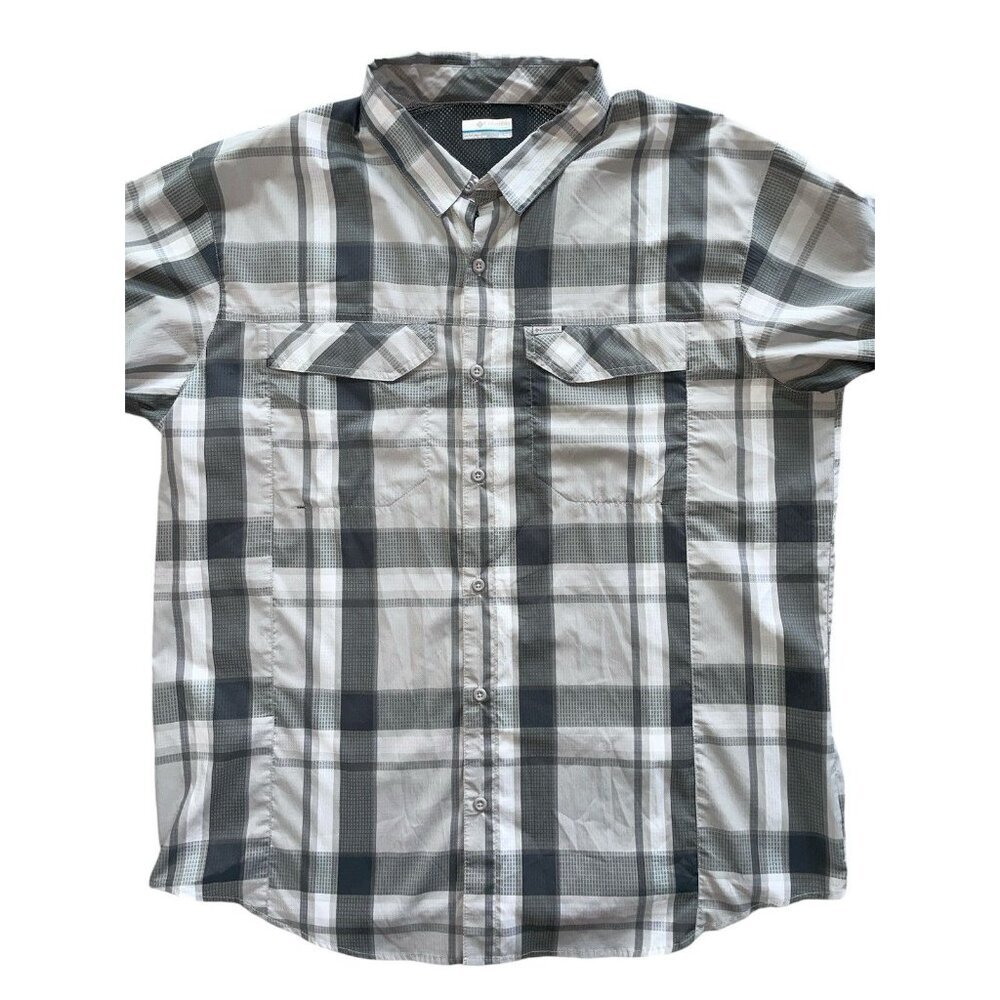 Columbia Fishing Shirt Men's XL Omni Shade Long Sleeve Gray Plaid Vented